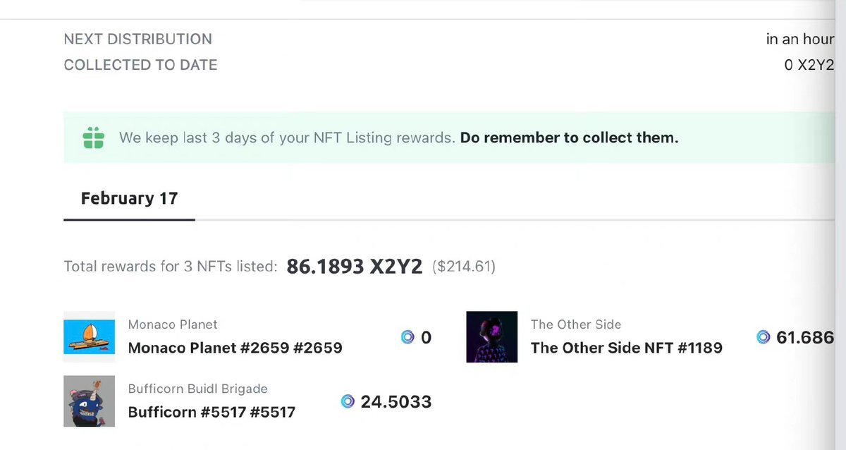 nft流动性挖矿又是下次热点吗，NFT 的快速发展得益于 DeFi ，反之NFT也让人们看到了 DeFi 的更多延展性的可能。

x2y2的质押挖矿开始了，上架了三个nft的到了八十多个x2y2，收益还不错哈，很快就会掀起一波nft上架质押风。 https://t.co/Tzz7VAOljH