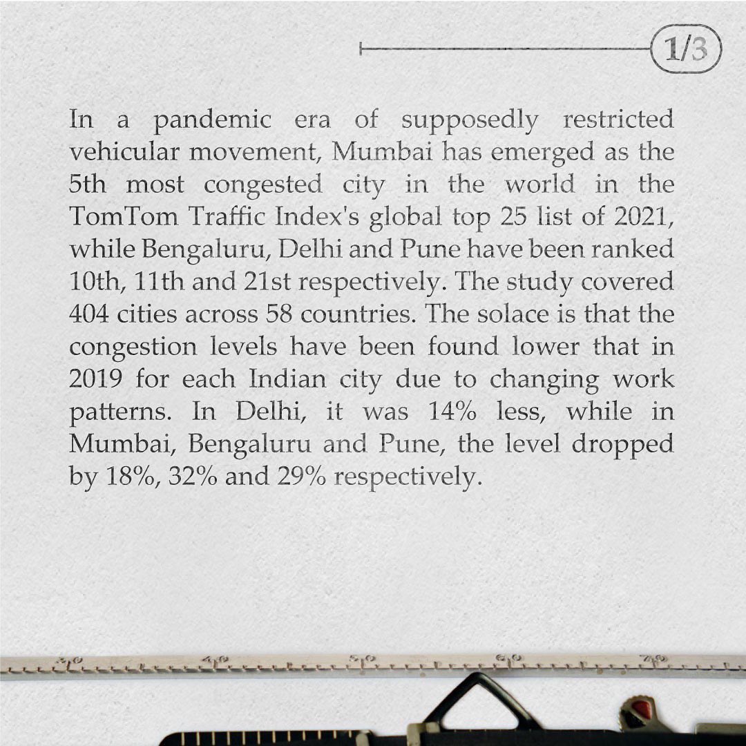 yessecurities's tweet photo. World’s most congested cities: Mumbai at number 5
.
.
.
.
.
Disclaimer: https://t.co/HAWxCbmCtM
#Mumbai #Bombay #Delhi #Pune #Bengaluru #Pandemic #MumbaiTraffic #Cities #MumbaiCity #CongestedCity #India #Instanbul #Moscow #TomTom #ArtificialIntelligence https://t.co/PFS8ah8AJi