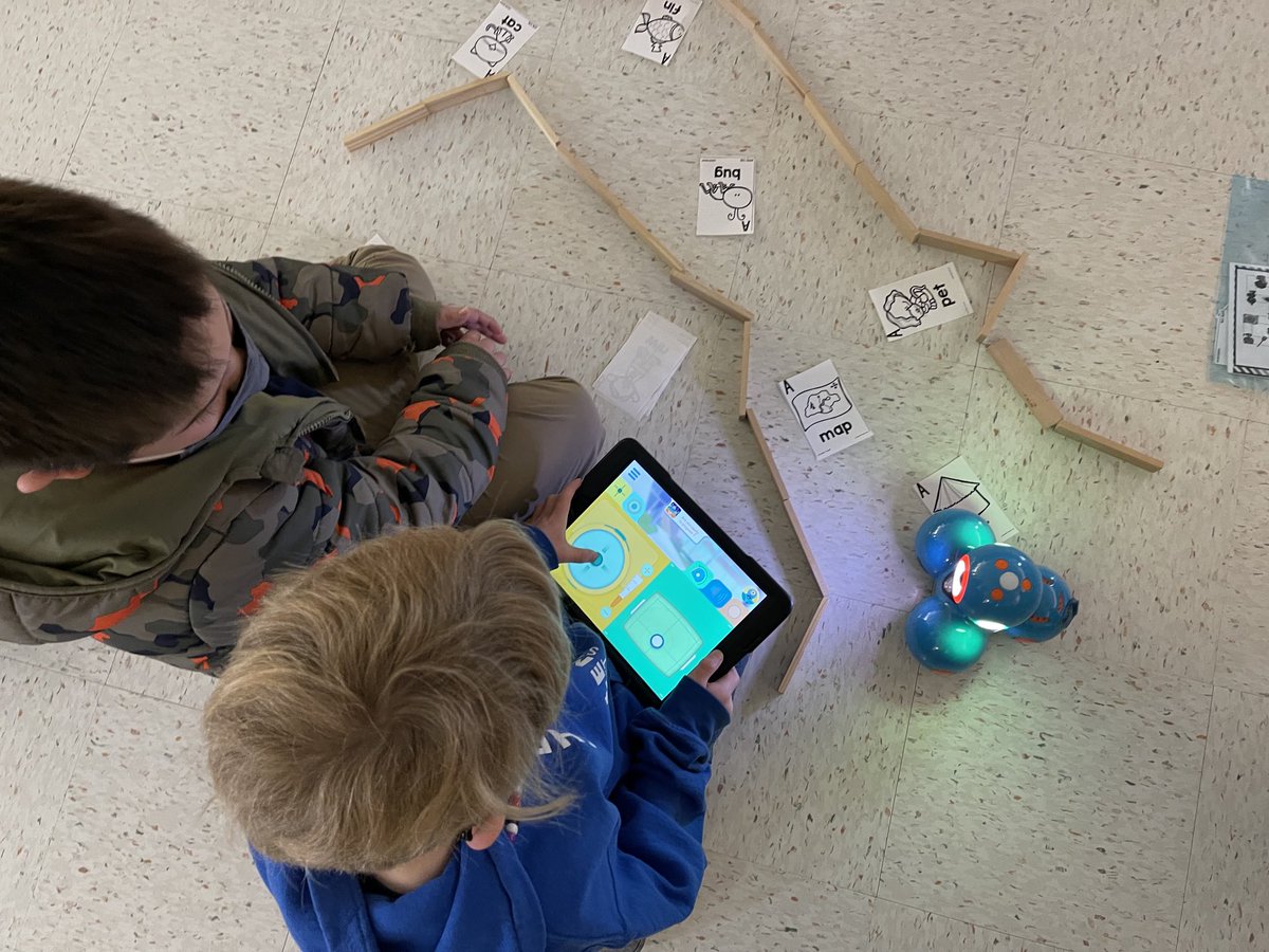 MrsDoneAART's tweet photo. Creative &amp; Critical Thinkers celebrate coding with Dash robots today! First graders  coded a path for Dash to find the matching rhyme word. @ShrevewoodES @fcpsaap @Strickland_SWES @MsDolenz https://t.co/w18xqFDTcf