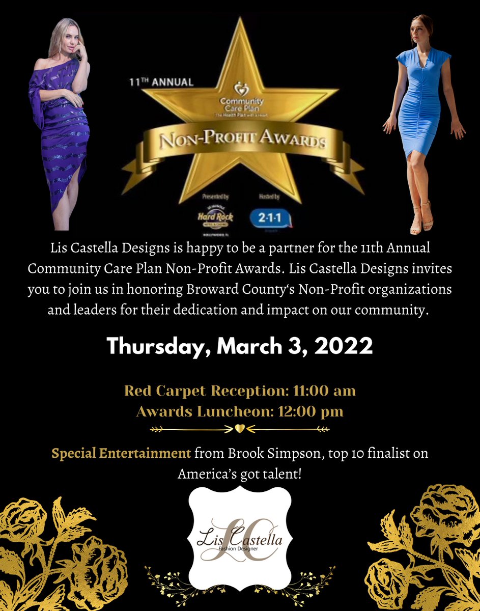 LisCastella's tweet photo. For tickets to the 11th Annual Community Care Plan Non-Profit Awards please visit the website below:
 https://t.co/6N62MXeC7B
@211broward
@kavitachanne
@evanscottgolden
@hardrockholly
@communitycareplan
@stevenavileiton
@brookesimpsonofficial
@viki_liub
@lea
@lofarophotography https://t.co/uoNOXuCsbH