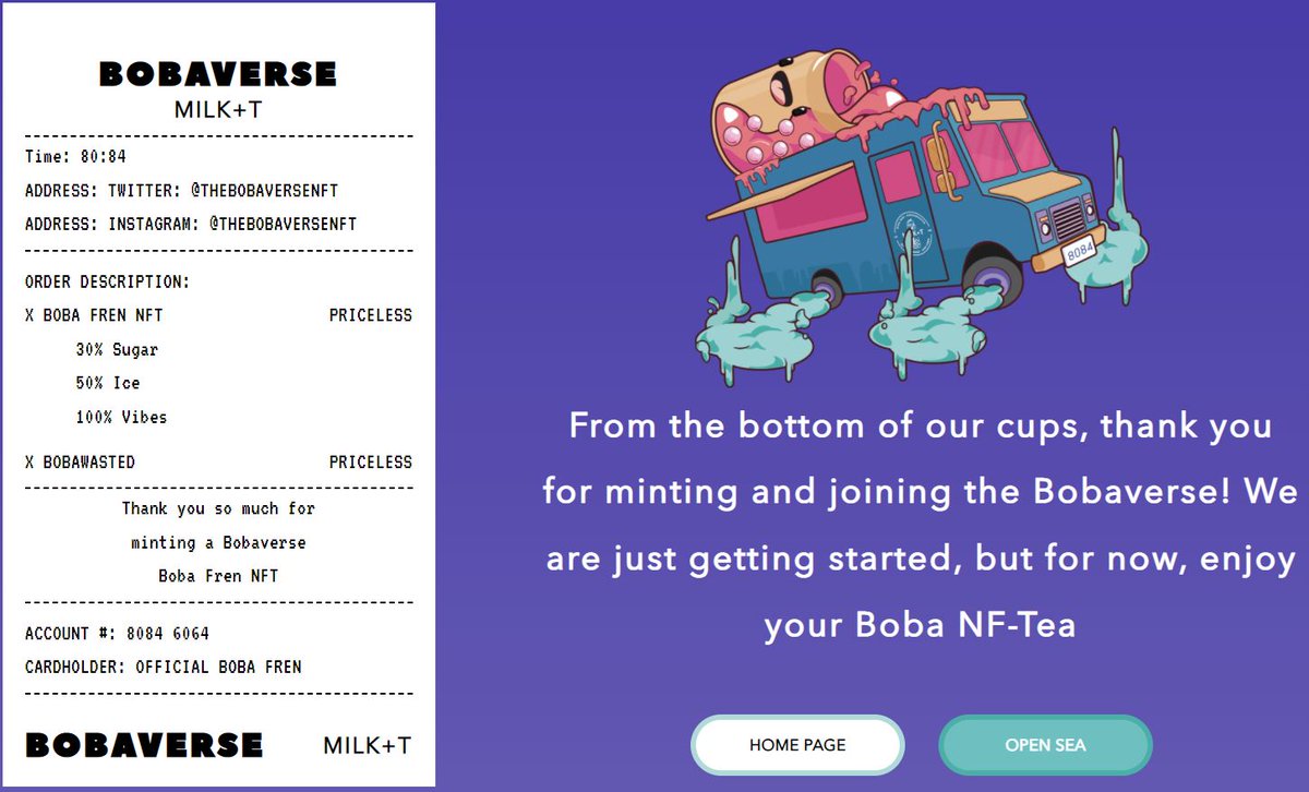 leJendaryG's tweet photo. You can feel their passion from just this minting page @TheBobaverseNFT 

Go check out their website!!
https://t.co/23F9Czu7iC

Public mint starting 24hr later💖 https://t.co/tyHDEcdJxp