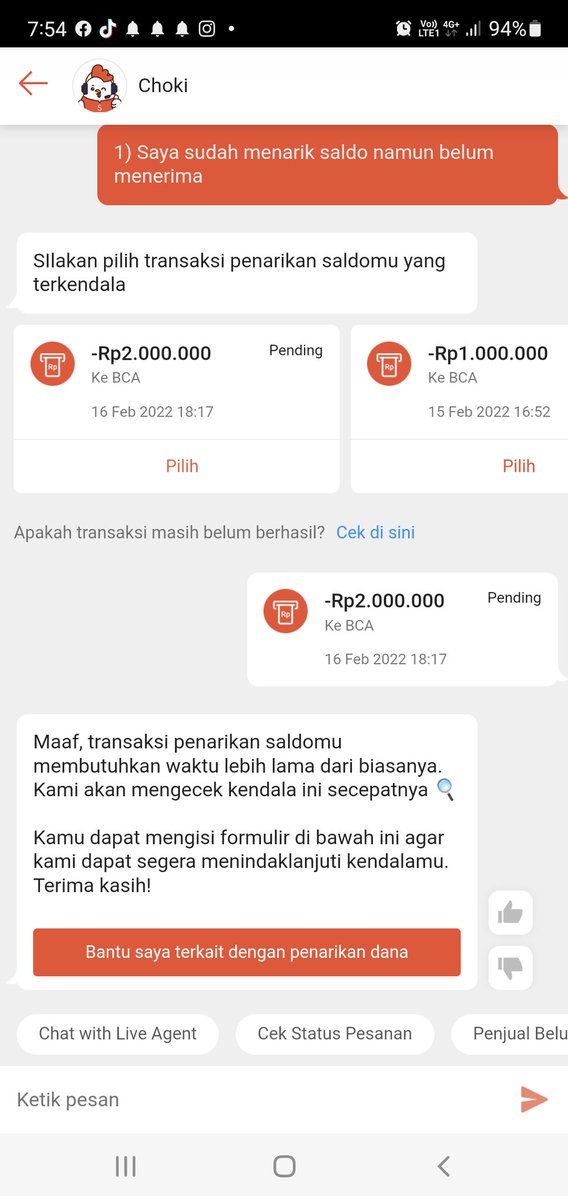 ninorez's tweet photo. Transaksi (Penarikan) saldo tgl 16 Feb 2022 jam 18:17 WIB sampai sekarang belum masuk. Klo 2x24 Jam belum masuk juga harus lapor ke siapa ya..?? @ShopeeCare https://t.co/lrgq1fsTsW