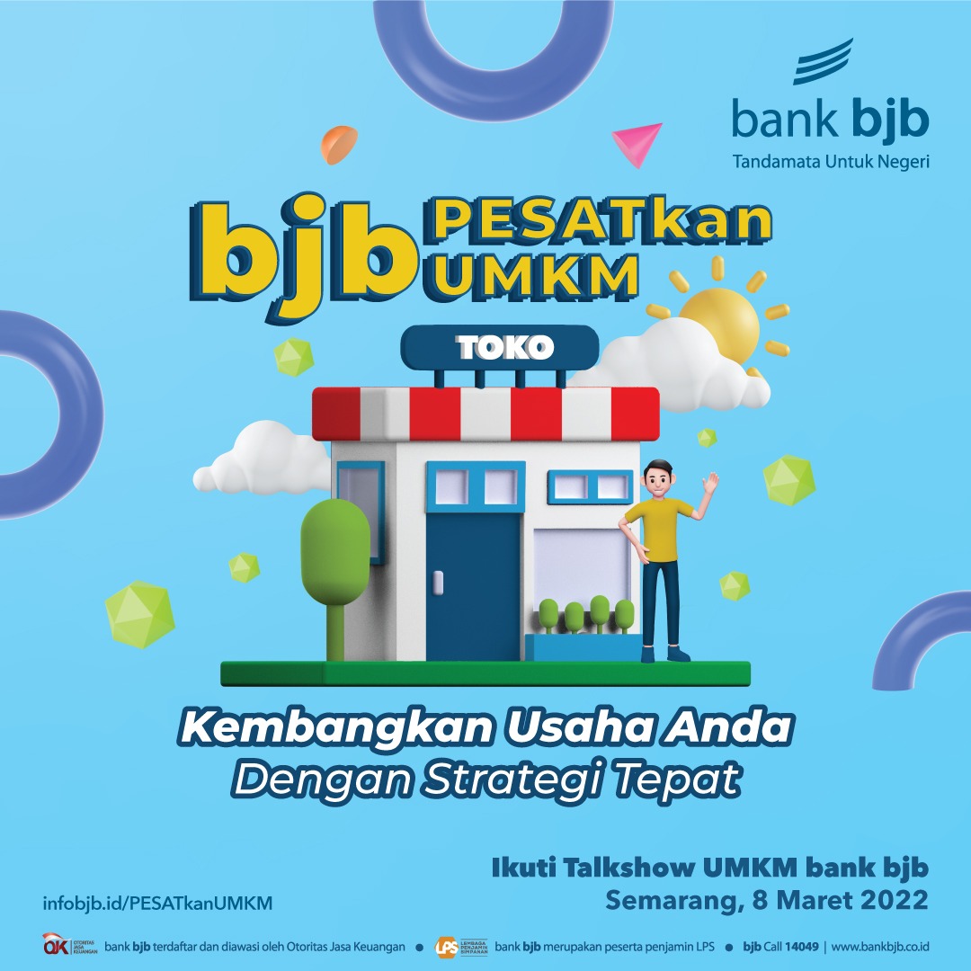 Bank bjb PESATkan UMKM! Yuk,kembangkan usaha kamu dengan strategi yang tepat.Gimana caranya? Gampang banget! Ikutan aja talkshow UMKM bank bjb yang akan berlangsung di Semarang 8 Maret 2022.
Tunggu apalagi yuk buruan daftar!Cek informasi lebih lanjutnya di infobjb.id/PESATkanUMKM