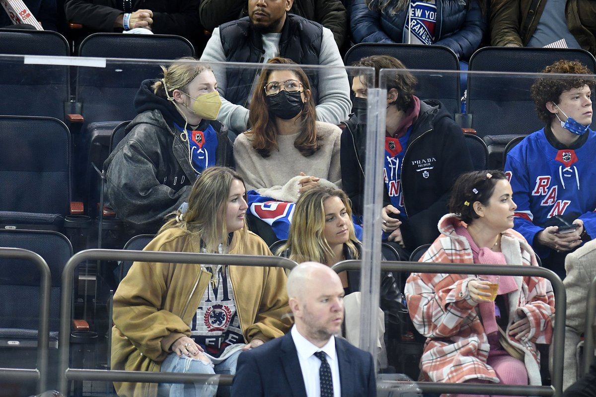 Tom Holland and friends at the Rangers v. Red Wings game in New