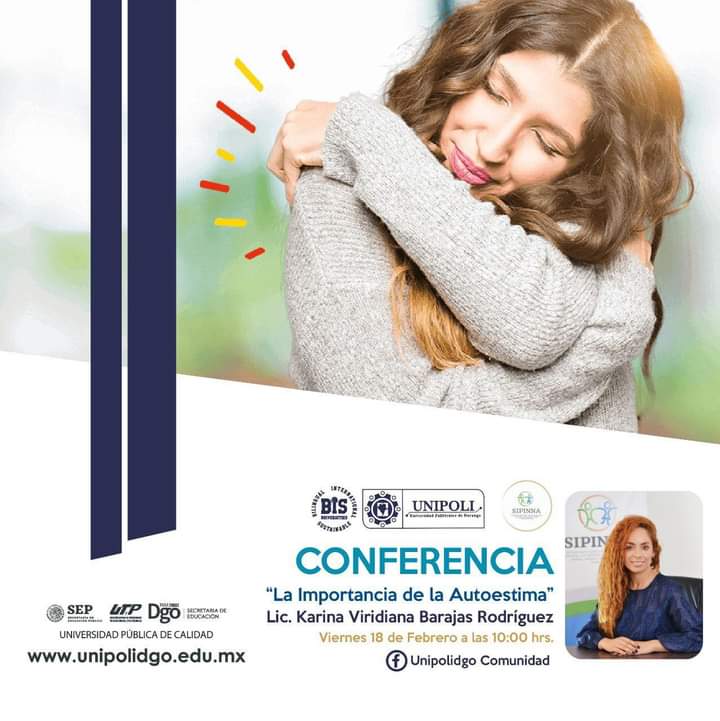APFDGO's tweet photo. Te invito a la conferencia “La importancia de la autoestima” imparte Lic. Karina Viridiana Barajas organizada por @unipolidgo transmitida en su pág. de facebook oficial, Viernes 18 de feb. a las 10 a.m. No te la pierdas, estará muy interesante.
@unipolidgo @SIPINNADgo
#Interfac https://t.co/S0IhNhprmX