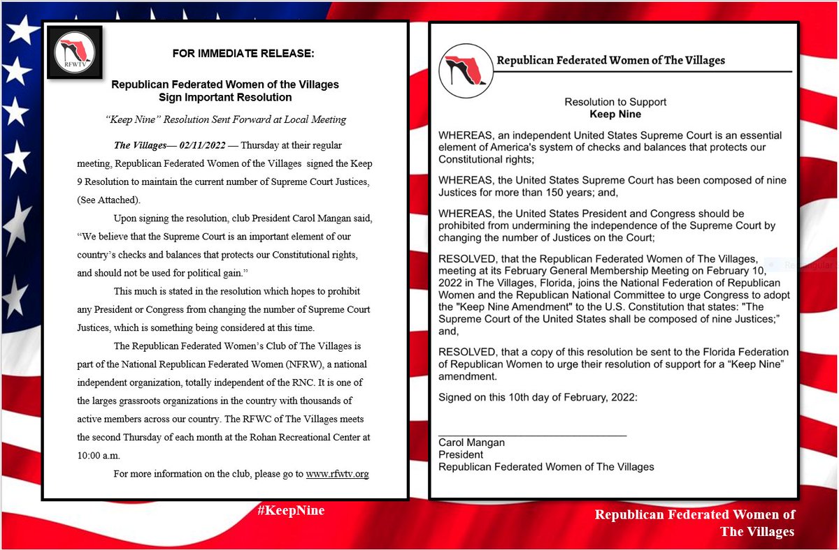 RFWTVillages's tweet photo. PRESS RELEASE: RESOLUTION TO "KEEP NINE" US SUPREME COURT JUSTICES
#KeepNine #Keep9 https://t.co/boMfz64ocb