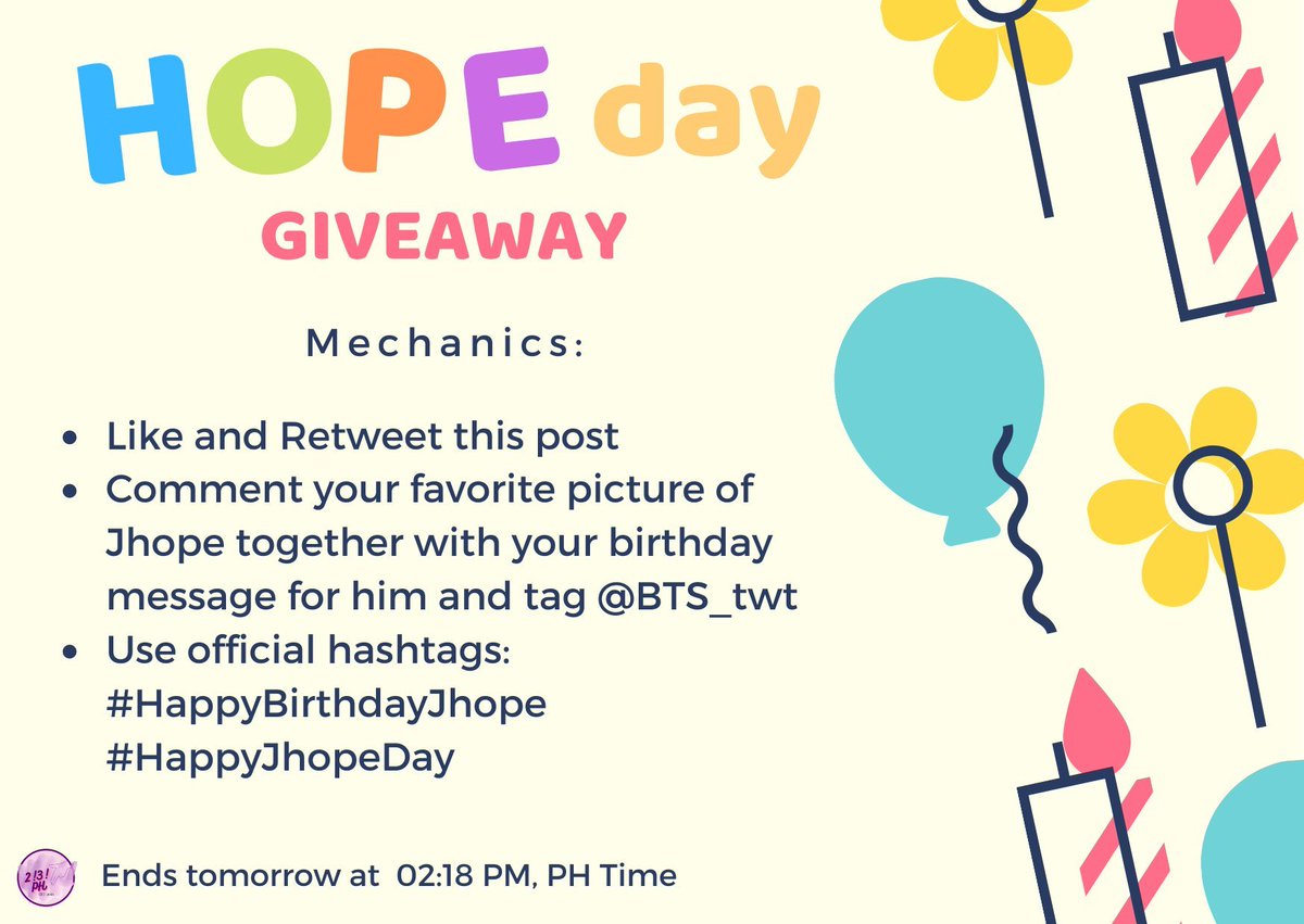 doolsetPH's tweet photo. Happy Hoseok Day! @BTS_twt
#DoolSetPHGA
In celebration of Jhope's birthday, we are hosting a quick giveaway π
GA prizes:
- 7 winners of β±50 GCash
Ends tomorrow at 2:18 PM, PH Time
#HappyBirthdayJhope #HappyJhopeDay #HappyHopeDay https://t.co/bAWTGxKOyr