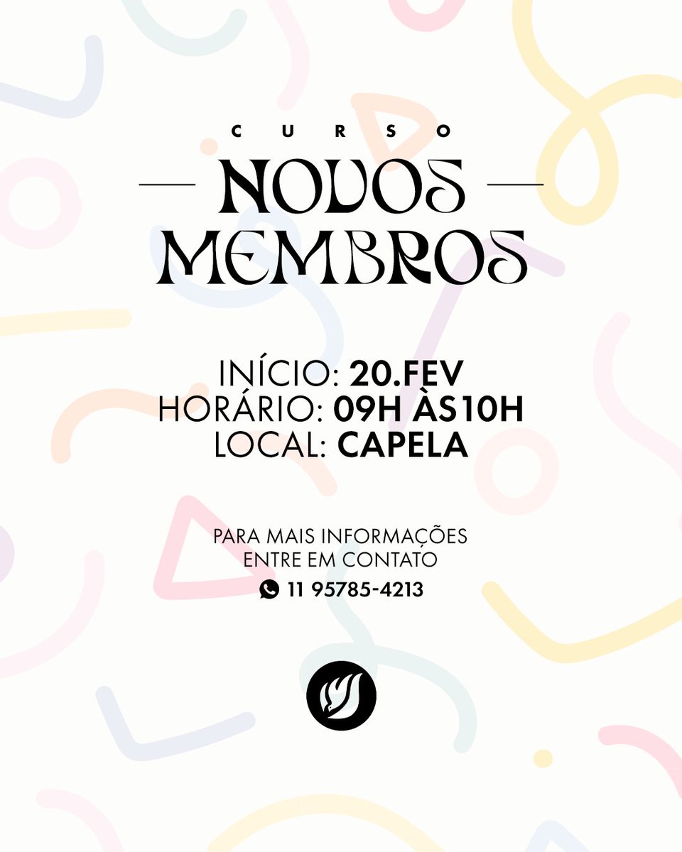 Neste domingo inicia o Curso para Novos Membros.

Caso tenha alguma dúvida, entre em contato através do nosso whatsapp 11 95785-4213