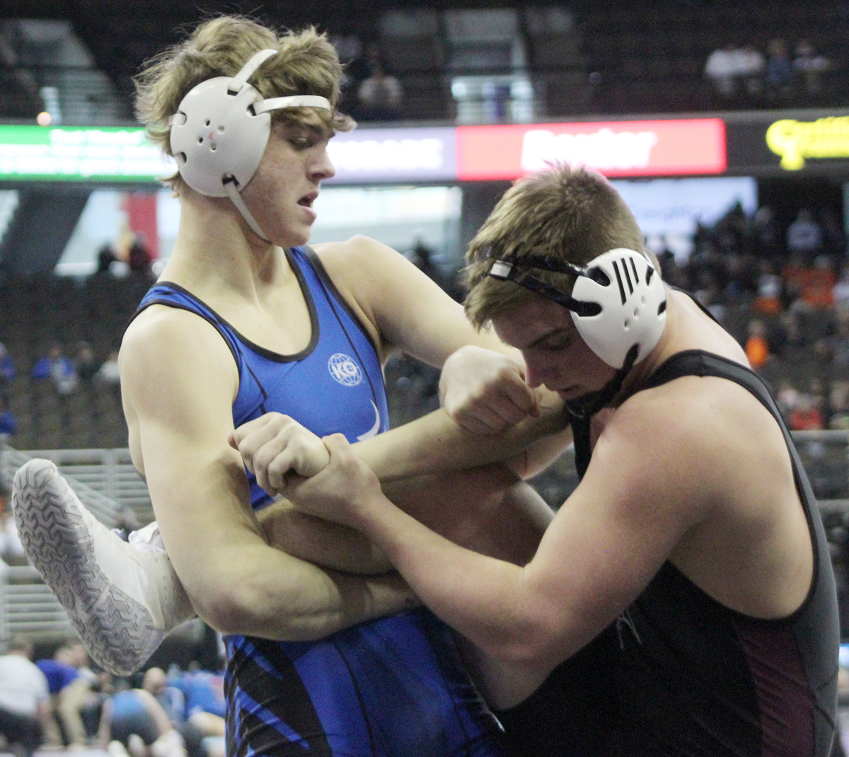 Plattsmouth's Josh Adkins competed in the quarterfinals of the Class B State Tournament at 195 lbs today.