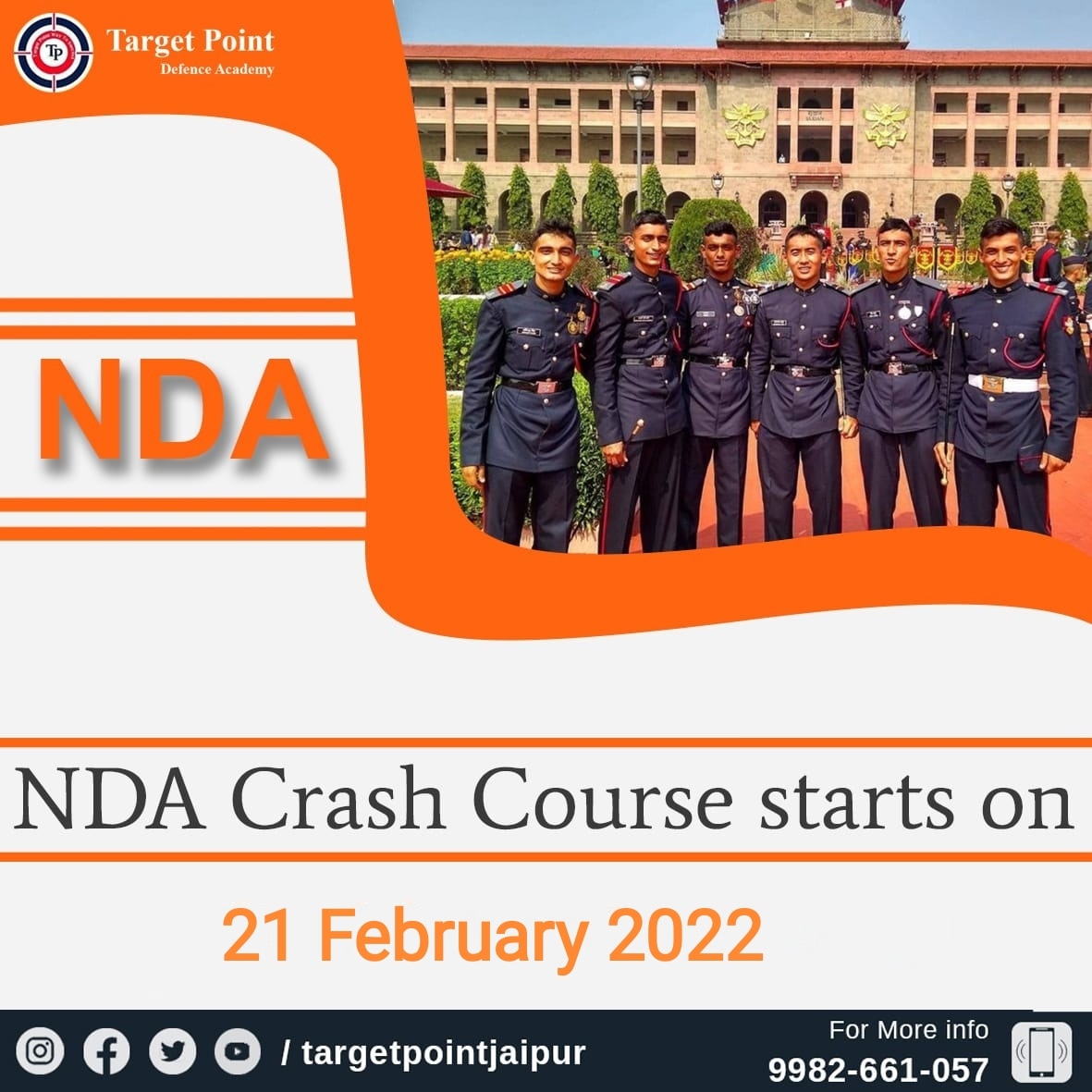 targetdefence's tweet photo. New Batches Start of
NDA | AFCAT | NAVY 
CDS | AIR FORCE | ARMY

Join Now 
Contact us For More Information.
Target Defence Academy
📌 : Jaipur (Rajasthan)
📞 : 9982-661-057
🌎 : https://t.co/AQfFTy1LUv

#indianarmy #india #indianairforce #army #indian #indiannavy #jaihind #bsf https://t.co/iZjzZ1rTdA
