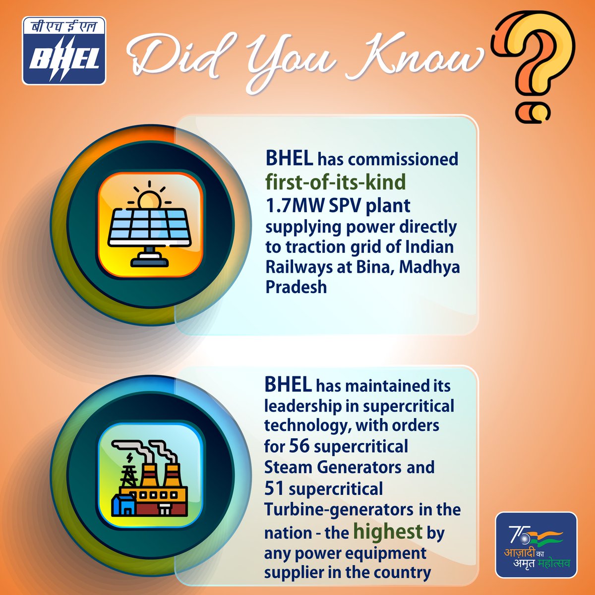 BHEL_India's tweet photo. 𝗕𝗛𝗘𝗟 - 𝗙𝗮𝗰𝘁𝗼𝗶𝗱𝘀
#BHEL #bhelfactoids #sustainabledevelopment #solarpower #powerequipment #supercriticaltechnology #IndianRailways #AatmaNirbharBharat
@DrMNPandeyMP @KPGBJP @MHI_GoI @jeetendrasingh1 @hipepib https://t.co/tp0NiB7rIH