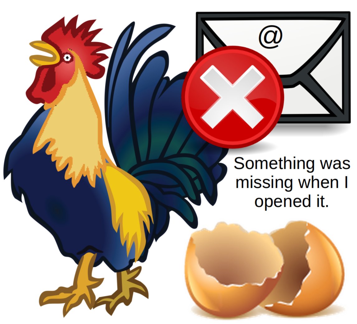 CharopyHQ's tweet photo. What is the English word to describe an email being sent where you forgot to add the attachment? In the olden days farmers believed that eggs with no yolk were laid by roosters. Could I say "You just sent me a rooster egg" when opening reveals that something important is missing? https://t.co/3u8yu2e5TU