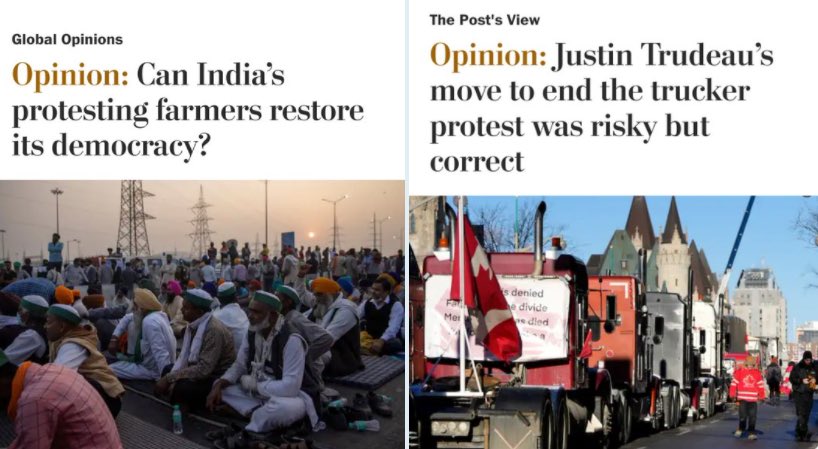 balajis's tweet photo. In different ways, India and China are both noting Western hypocrisy to their domestic audiences.

Canada called India a flawed democracy, then used China-style tactics that went beyond anything India had done. https://t.co/9H8x6mPJv7