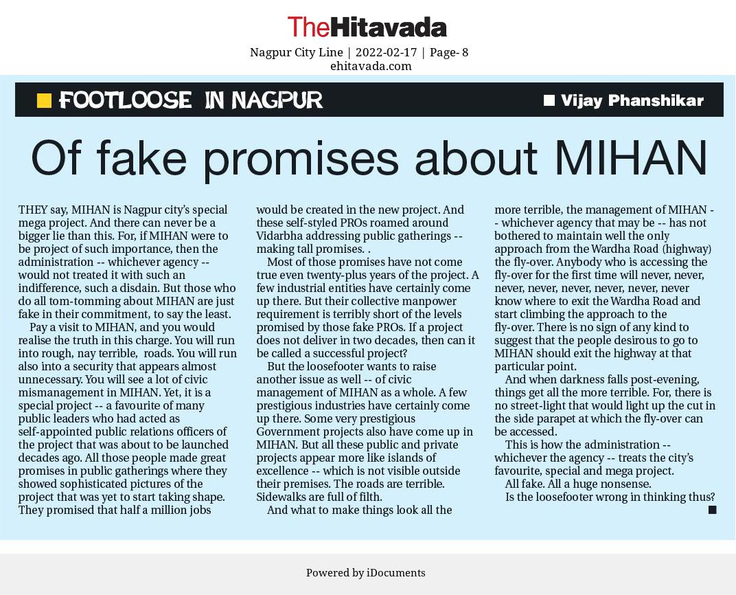 kunalmourya01's tweet photo. Fake promises about #MIHAN.
Dacoity of tax payers money, who will take the responsibility? @nitin_gadkari @NitinRaut_INC @VijayWadettiwar @TheHitavada1911 Vijay Phanshikar sir. @CMOMaharashtra @BodkheShilpa @vrNagpur @SGattewar_NGP @drishtisharma02 

#Mihan #Development #Nagpur https://t.co/6tKEOUkMPJ