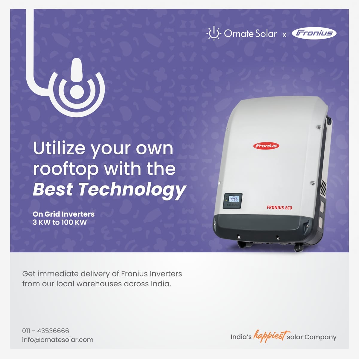 OrnateSolar's tweet photo. Utilize your own rooftop with the Best Technology! To know more, visit our website https://t.co/LlS1U5VSMr 

#OrnateSolar #fronius #froniusinverter #froniustauro #tauro #froniussolar #froniustauroindia #froniusindia #froninusprimo #froniussymo #froniuseco #bettertogether https://t.co/M8MbSe7alk