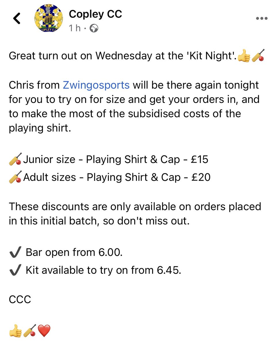CopleyCC's tweet photo. @ZwingoBalance will be at the club tonight with the new kit. Please get down if you can to take advantage of the initial offer. https://t.co/WMjElx3VXr