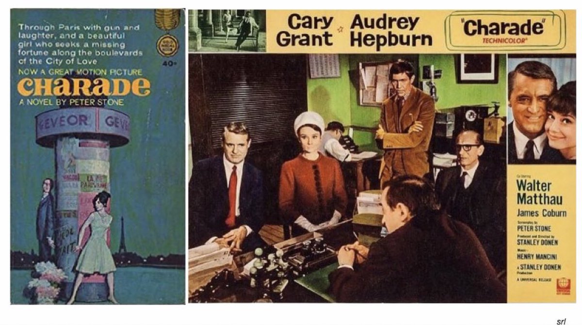 SaveRedlandLibr's tweet photo. 11:10am TODAY on @TalkingPicsTV
The 1963 #Mystery #Comedy #Romance film🎥“Charade” directed by #StanleyDonen from a screenplay by #PeterStone
Based on the 1961 short story📖 “The Unsuspecting Wife” by Peter Stone & #MarcBehm
🌟#CaryGrant #AudreyHepburn #WalterMatthau https://t.co/5q5WxQHq8a