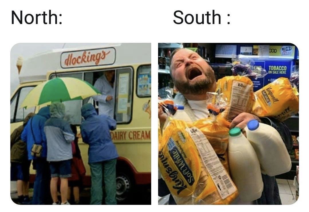 The north/south divide on display again  

 #StormEunice