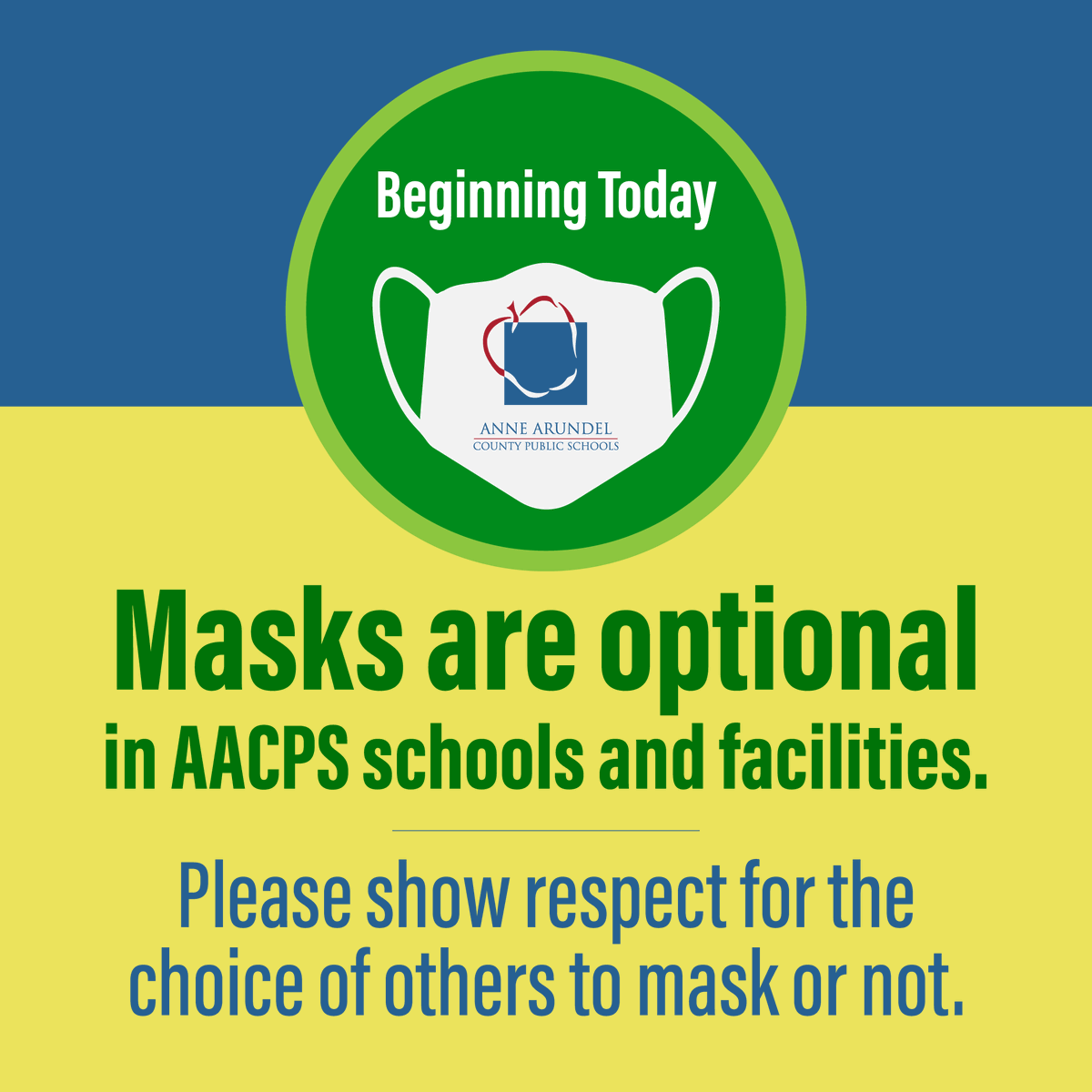 Please continue to exercise grace, patience, and respect. 
Remember that masks are still required:
• Inside school buildings on Fort Meade &amp; Meade Heights ES (DoD regulations)
• At all times on school buses (federal regulations)
• In school health rooms (CDC guidance)