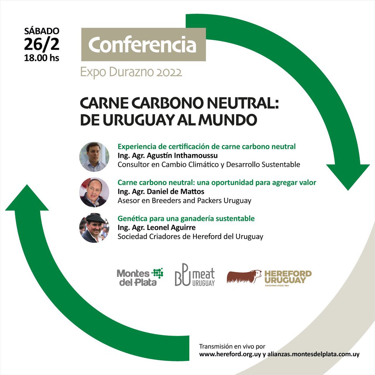 hereforduy's tweet photo. 🇺🇾🌎 Carne carbono neutral: De Uruguay al mundo.
📆El sábado 26, ⏰18:00 horas, al finalizar la Jura Hereford te esperamos en la carpa de eventos de @expodurazno y en vivo por Internet. #LaRazaPaís #SoyHereford https://t.co/OKzmMbNabY