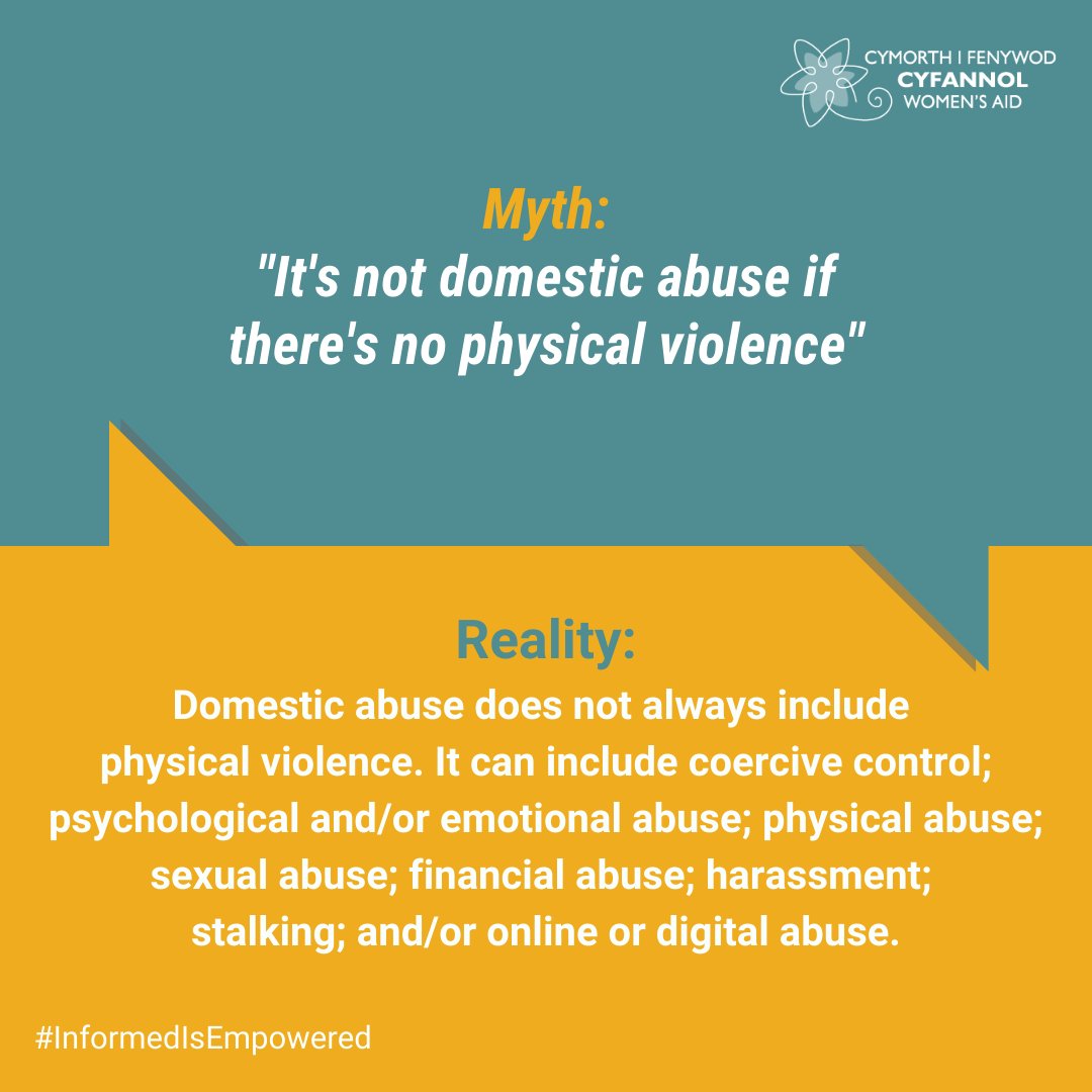There are many common myths about domestic abuse that can cause shame, guilt, and self-blame. We are dispelling some of these myths to help raise awareness of the reality of domestic violence.  
1/2