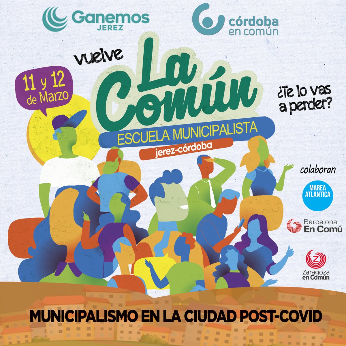 DRY_Jerez's tweet photo. ¡¡Vuelve la Común!! La #EscuelaMunicipalista impulsada por @CordobaEnComun
 y Ganemos #Jerez en la que participarán @bcnencomu  
@mareatlantica  y @zaragozaencomun  para reflexionar y difundir el #municipalismo andaluz y estatal!! #VuelveLaComun https://t.co/ot1SD5P0gr https://t.co/7gV7NMFUMc