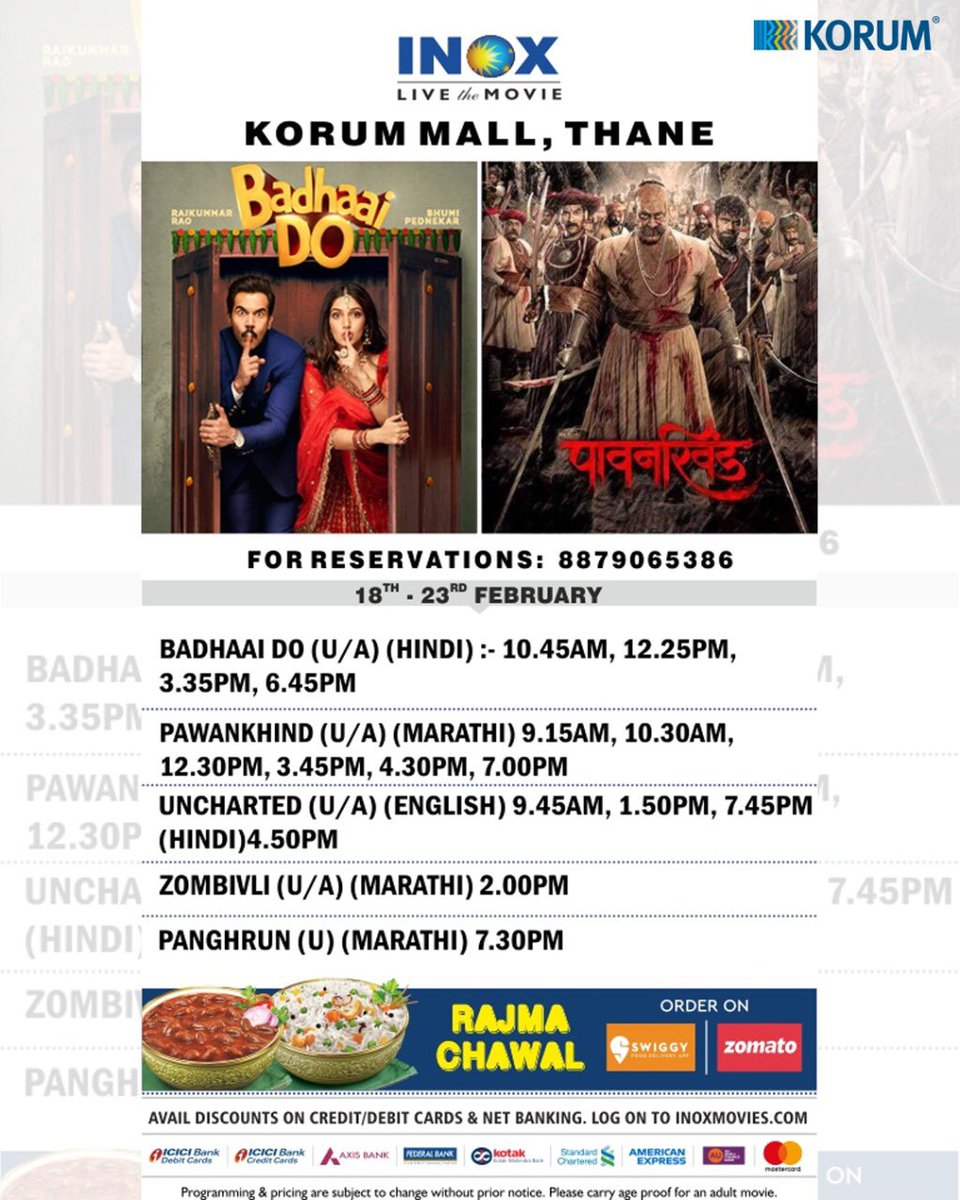 KorumMall's tweet photo. Buzz your weekend with Blockbuster Entertainment!
Make it with your favorite popcorn and snacks.
It’s time to lay back a little and ENJOY.

Book your tickets now at Inox, @korum_mall
#korumCalling #MysafePlace #KorumMall #Inox #Movies #BollywoodMovies #Cinema #MovieTickets https://t.co/mrPRbLmAMi