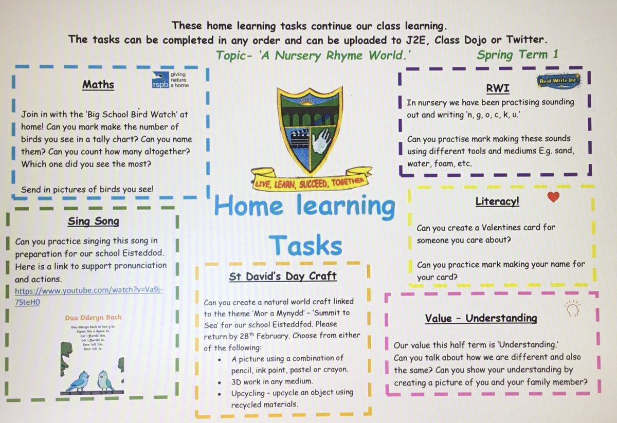 Hi Meithrin🤩. It was lovely meeting you all for our online lesson.🤩 Here is the homework detail for this half-term. Have a safe Half term! X @garntegprimary @sattewell95 @MissSChanning95 @mrshdarmanin95 @MrATully95 @MissDalton98