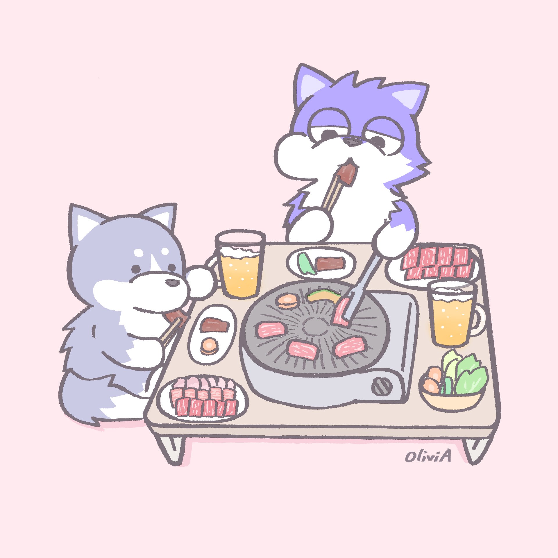 Olivia おうちで焼肉 大上くん オオカミ シベリアンハスキー 焼肉 イラスト ゆるいイラスト Illustration T Co Ttt86pnp2q Twitter