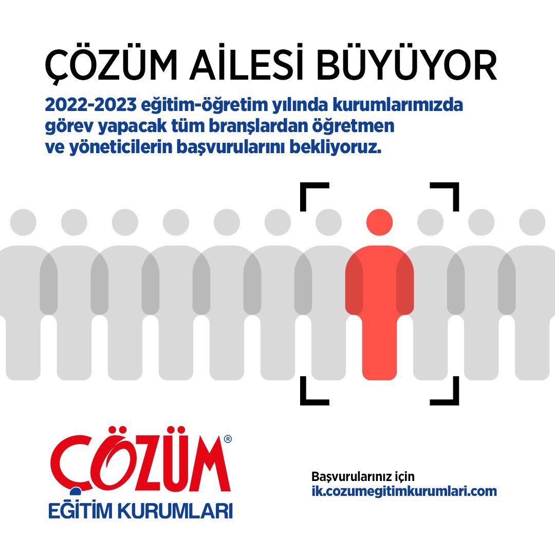 Çözüm Ailesi Büyüyor❗

2022-2023 eğitim-öğretim yılında kurumlarımızda görev alacak tüm branşlardan öğretmen ve yöneticilerin başvurularını bekliyoruz.

Başvurular için: ik.cozumegitimkurumlari.com

#ÇözümEğitimKurumları