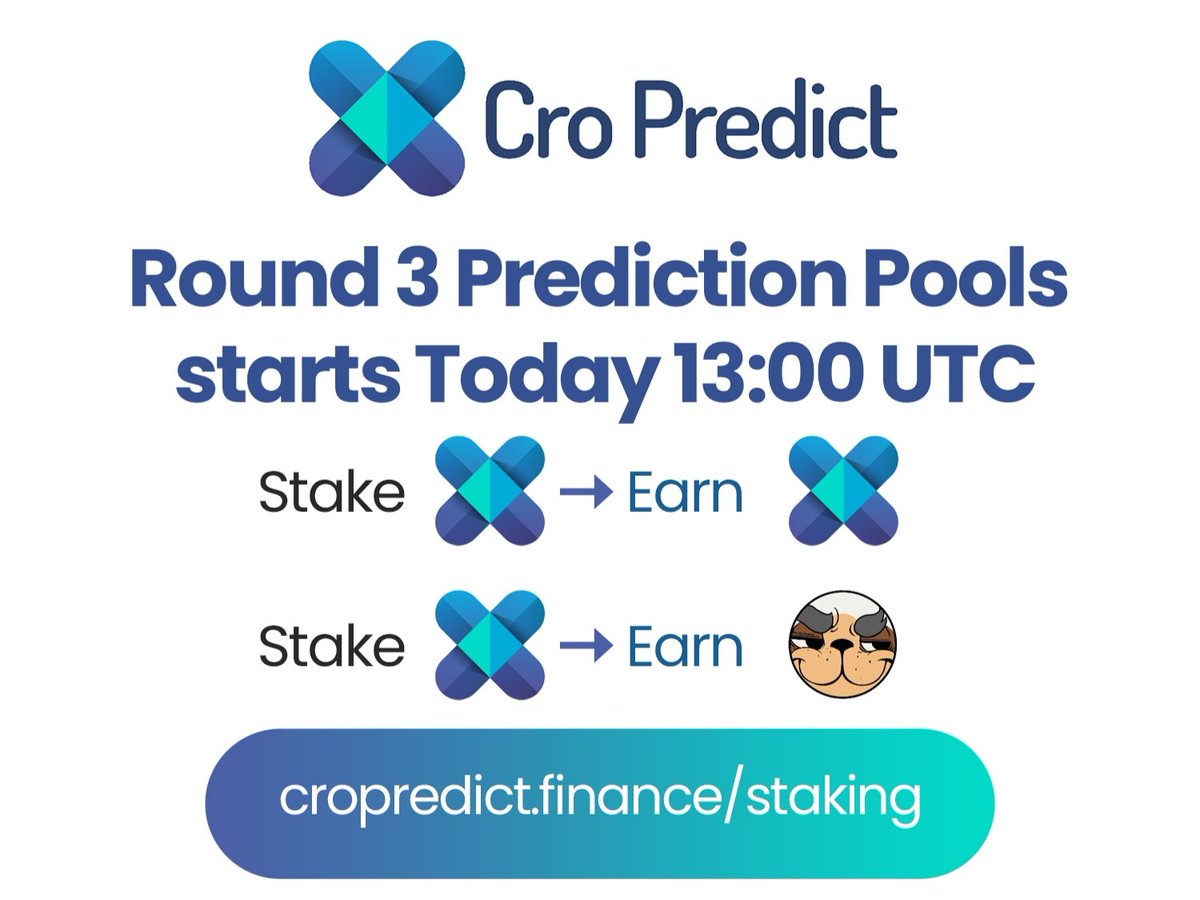 Round 3 Pools will go LIVE today 13:00 UTC

We have adjusted the rewards per block to ensure winners earn more. However, it totally depends on how many winners we have for the week &amp; how many CRP staked.

Stake $CRP earn $CRP
Stake $CRP earn $MMF
#CRO #Cronos #CroFam #Cronoschain