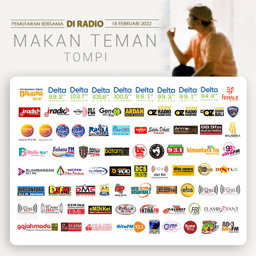 95.2 Bandung Radio (@bandungradio952) on Twitter photo Sejenak Pemutaran Serentak <a href="/dr_tompi/">dr tompi spBP</a> - Makan Teman sudah bisa di dengar di Bandung Radio 95,2 FM
#MakanTemanTOMPI Sejenak Pemutaran Serentak <a href="/dr_tompi/">dr tompi spBP</a> - Makan Teman sudah bisa di dengar di Bandung Radio 95,2 FM
#MakanTemanTOMPI