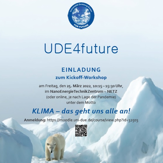 Die ersten Schritte sind getan, jetzt soll die ganze #Uni mitgenommen werden: Die Initiative #UDE4Future lädt für den 25. März zum Kickoff-Workshop „#Klima – das geht uns alle an!“ ein. Teilnehmen können alle Uniangehörigen. Neue Ideen sind willkommen.
uni-due.de/2022-02-17-ude…