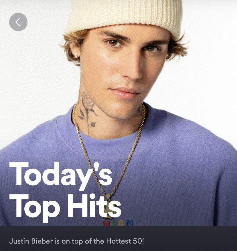 JBA on X: .@Justinbieber's Ghost is now the #1 song on Spotify's  playlist 'Today's Top Hits.' — The single simultaneously holds the #1 Best  Net Positive score on National Callouts ratings for