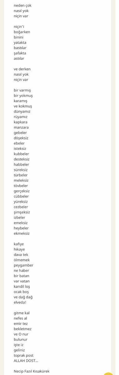 mechula_'s tweet photo. @ararat_eagle RAHMETli Üstadımızın #Kafiye şiiri…
“niçin'i
boğarken
piçini
yatakta
bastılar
şafakta
astılar” https://t.co/hXj17qCyIP