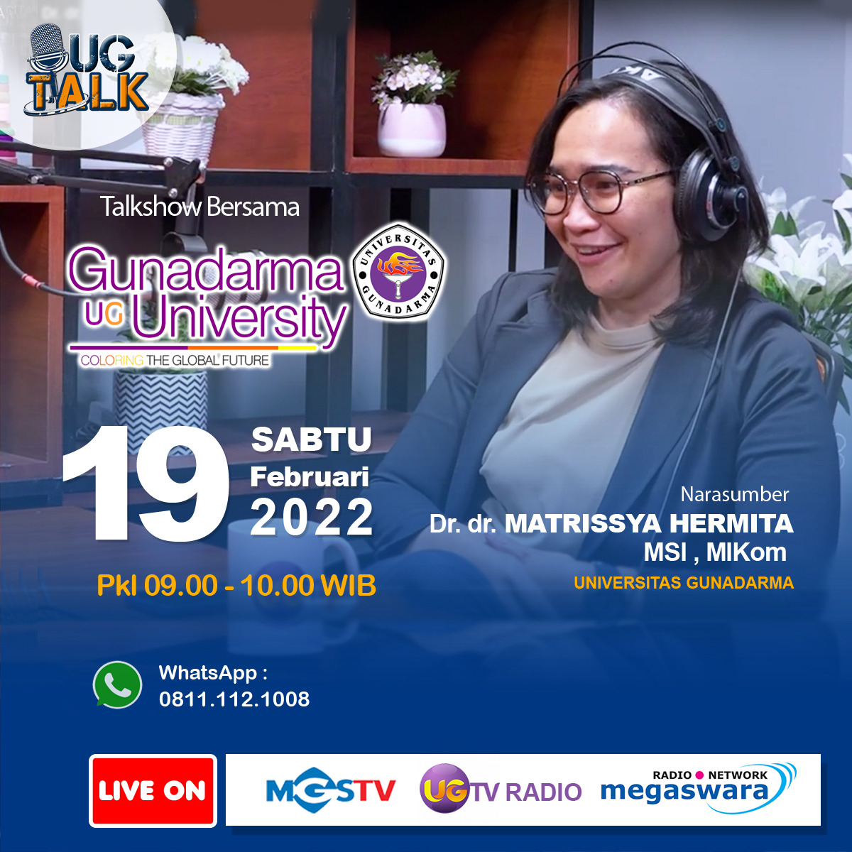 Dengarkan kembali program talkshow bersama Universitas <a href="/gunadarma/">Gunadarma University</a> di Info Gunadarma.
.
Setiap Rabu dan Sabtu Pukul 09.00 - 10.00 WIB
.
Info Gunadarma disiarkan serentak di Radio @megaswara_network
.
Universitas Gunadarma "Coloring the Global Future"