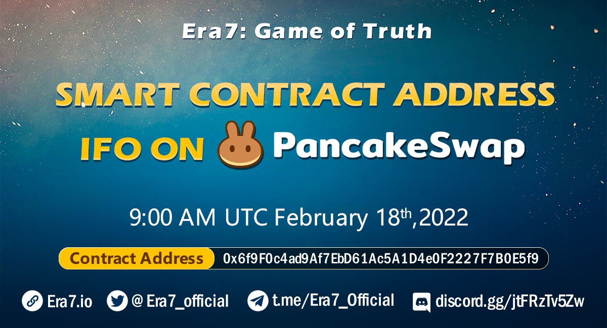 Era7_official's tweet photo. 📣 Era7 supporters, this is our Official Token Contract Address:
https://t.co/By19WkFKQX

 ‼️ERA Tokens will not be available for trading before or during the IFO. 
⚠️Any other ERA Token will be a scam.

Audits: ArmorLabs, Certik

Stay tuned! 🥳🚀 https://t.co/ewHR2nK04u