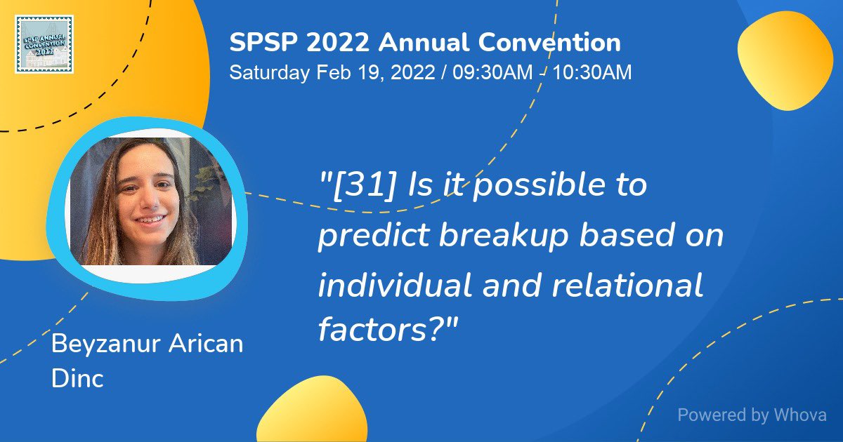 CoRe__Lab's tweet image. CoRe Lab member Beyca Arican Dinc will present their study with Bahar Balci, Begüm Yilmaz, Ilayda Akinkoc, Anil Topal, Asya Algan, and @m_harma titled &quot;Is it possible to predict breakup based on individual and relational factors?&quot; at SPSP2022 on 19th of February. #SPSP2022