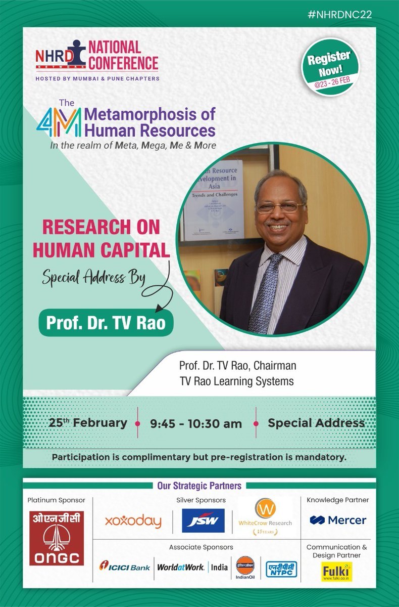 NHRDN's tweet photo. Join us at the #nhrdn 24th National Conference ‘The 4M Metamorphosis of Human Resources in the realm of Meta, Mega, Me and More’ on 23-26 February 2022. 

Hosted by the NHRDN Mumbai  &amp;  NHRDN Pune Chapters

Register now: https://t.co/pnizJFC9kJ https://t.co/ArzEzOuPr0
