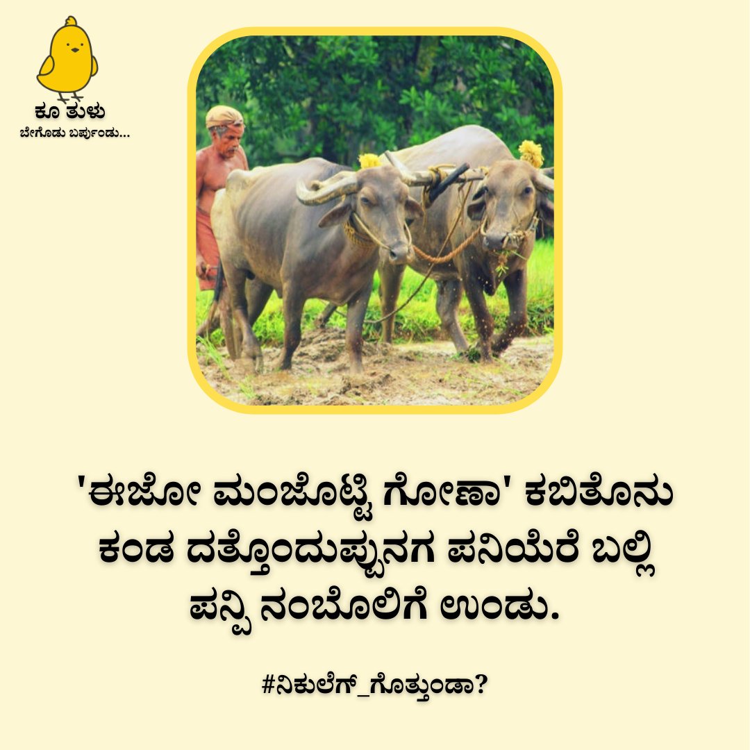 'ಈಜೋ ಮಂಜೊಟ್ಟಿ ಗೋಣಾ' ಕಬಿತೊಡು ಜುಮಾದಿ ದೈವೊಗು ಆಳ್ವೆರ್ ಪರಕೆ ಪನ್ಪುನ, ಕಲ್ಕುಂದದ ಎರುಜಾತ್ರೆ, ಕಂಬುಲ, ಪರಕೆ ಸಂದಾವಂದೆ ಕಂಬುಲೊಗು ಜತ್ತಿ ಎರ್ಲು ಮಾಯ ಆಪುನ, ಇಲ್ಲ ಗುರ್ಕಾರ್ದಿ ಕಾಂಡೆ ಲಕ್ಕ್‌ದ್ ದಿನೊಲಾ ಮನ್ಪುನ ಬೇಲೆದ ವರ್ಣನೆ- ಇಂಚ ಮಸ್ತ್ ಇಸಯೊಲು ತೂಯೆರ ತಿಕ್ಕುವ.

#Tulu
#ನಿಕುಲೆಗ್_ಗೊತ್ತುಂಡಾ?