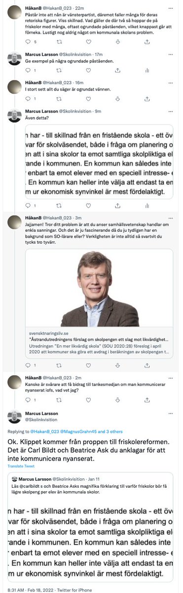 Skolinkvisition's tweet photo. Debatten om marknadsskolan sammanfattad i några tweets. https://t.co/OboA6wxvYE