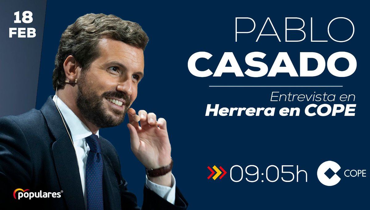 🕘 A partir de las 09:05h, @pablocasado_ estará en @HerreraenCOPE. 📻Síguelo en directo a través del siguiente enlace ⤵️ cope.es/directos/net1