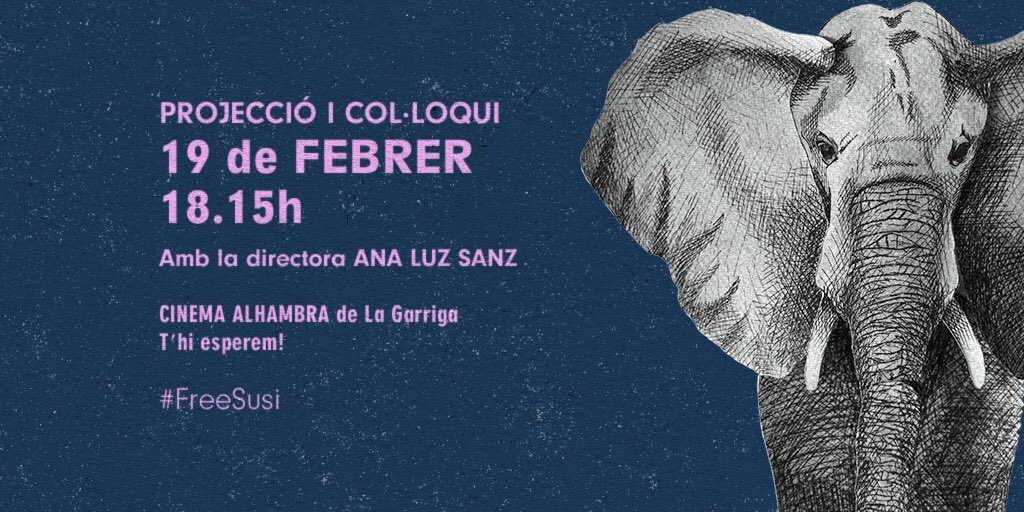 📽 Dissabte 18:15h projecció als <a href="/CineAlhambra/">Cine Alhambra</a> de La Garriga de “SUSI 🐘 Una elefanta a l’habitació”🎥 Documental que reflexiona sobre el captiveri animal i l’actual model de #zoos Després hi haurà col.loqui amb la directora <a href="/analuzsanz/">Luz</a>

▶️Trailer i +info: camillezonca.com/susi-una-elefa…