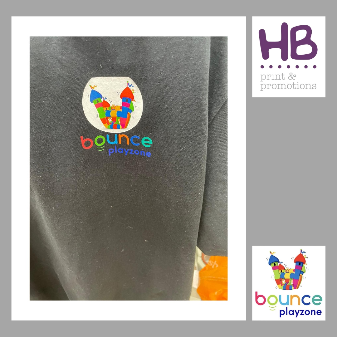 HBPrintandPromo's tweet photo. Look how awesome this t-shirt looks once branded with a logo. Thank you Bounce Playzone for choosing HB for your printing needs. 

For anyone looking for something fun to do with the kids, please check 
Bounce Playzone out, their new soft play opens 21st Feb in Plymouth! https://t.co/7cHEncOoeR