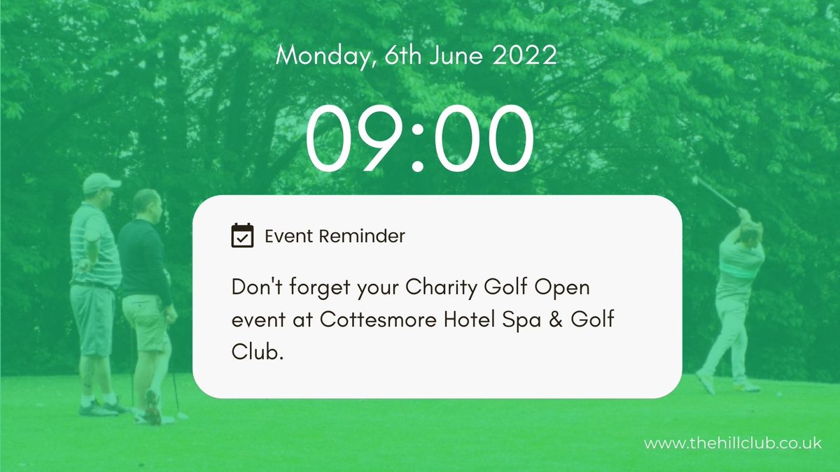 TheHillClub's tweet photo. #GrabATee and #KeepTheDate for our Charity Golf Open! ๐๏ธโโ๏ธโณ
Tickets to be released #Charity #Networking #GolfOpen https://t.co/GrdiiVAaZw