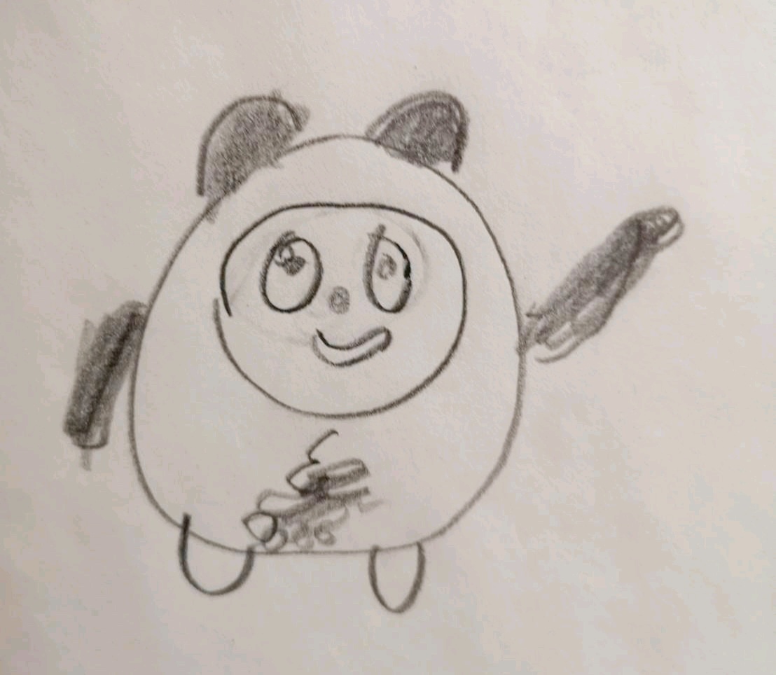 甥っ子(小2)が描いたビンドゥンドゥンです🐼
右手の感じがいい。 