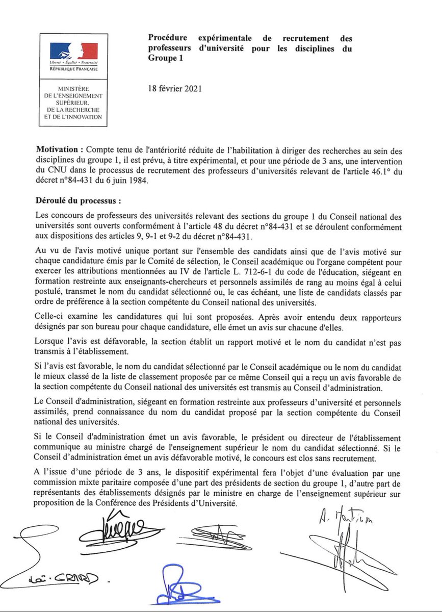 CNU 
<a href="/VidalFrederique/">Frédérique Vidal</a> Madame la ministre, le 18 février 2021 vous avez pris l’engagement de mettre en place une procédure expérimentale Pr du groupe 1👇… 1 an après, notre communauté universitaire est dans l’attente. Où en sommes nous ?