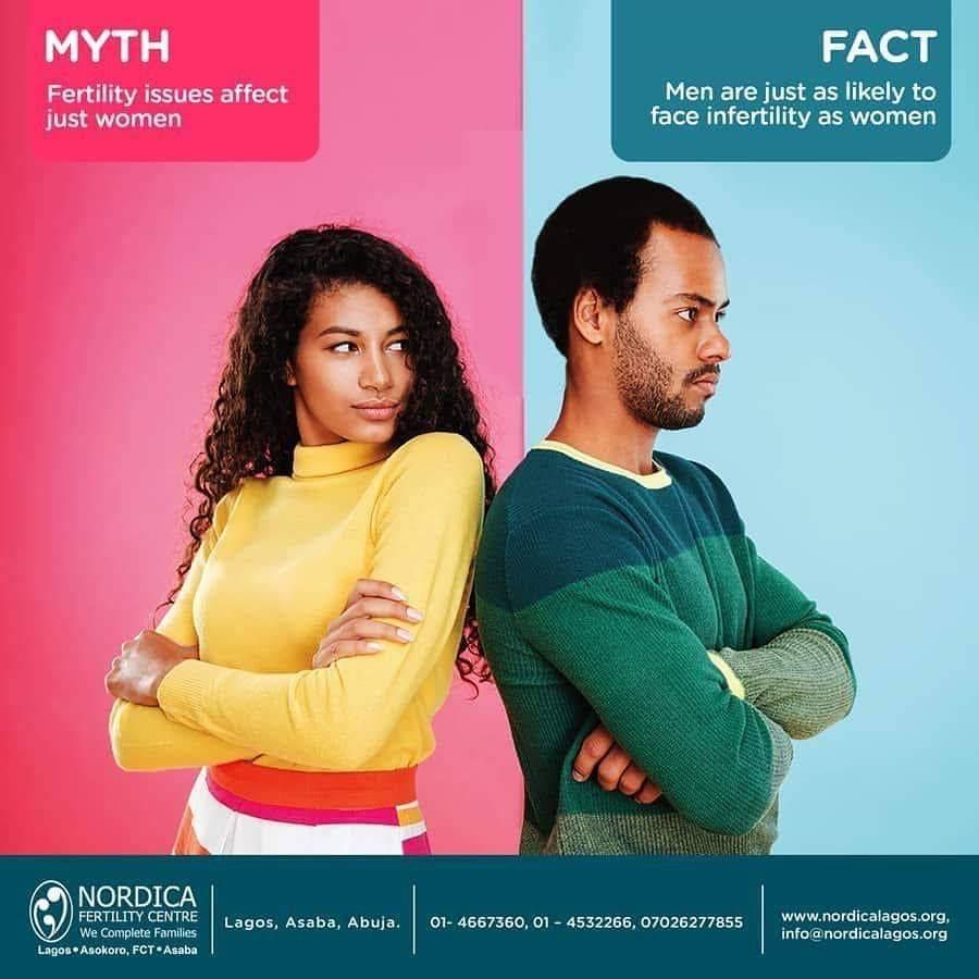Myth: Fertility issues affect just women.
Fact: Fertility issues affect both Men and Women.

#Fertilityawareness #fertilitymyths #Nordicalagos #fertilityjourney