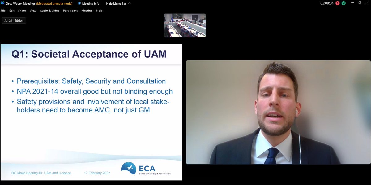 Thanks to <a href="/Transport_EU/">EU Transport</a> for the invitation to the Hearing on #UrbanAirMobility and #Uspace 

ECA’s Moritz Bürger highlighted the pilots’ priorities in view of the preparation of the #EUDroneStrategy 2.0 #drones