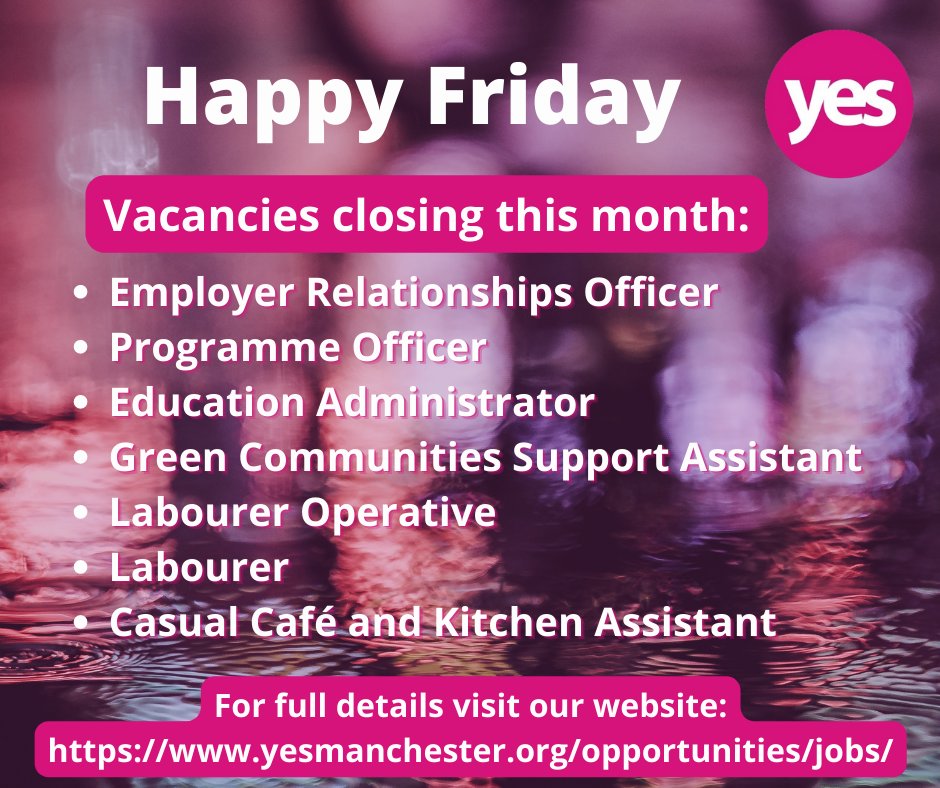 It's the end of another week and we'd like to make you aware of the vacancies closing between now and the end February 2022...

For full details of the attached vacancies, please use this link: yesmanchester.org/opportunities/…

#yesmcr #Jobs #Employability